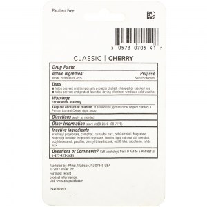 Состав бальзама для губ ChapStick Classic Cherry Flavor Skin Protectant Flavored Lip Balm 