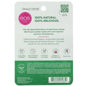Состав набора бальзамов для губ EOS Lasting Hydration Lip Care Strawberry Sorbet Lip Balm Sphere and Stick состав
