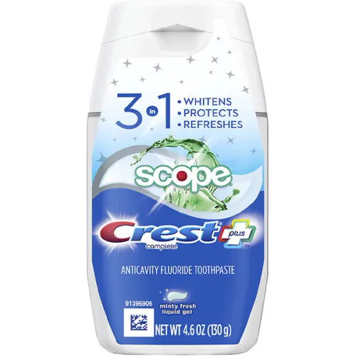 Отбеливающая гелевая фторсодержащая зубная паста Crest Plus Scope 3in1 Whitening Liquid Gel Mint Toothpaste, 130 г.