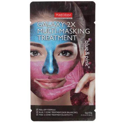 Маска пленка для лица «голубая и розовая» Purederm Galaxy 2x Multi-Masking Treatment Blue & Pink, 6 г. + 6 г.