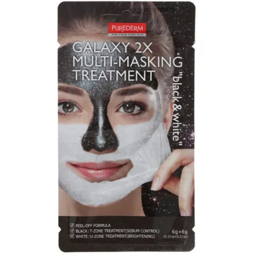 Маска пленка для лица «черная и белая» Purederm Galaxy 2x Multi-Masking Treatment Black & White, 6 г. + 6 г.