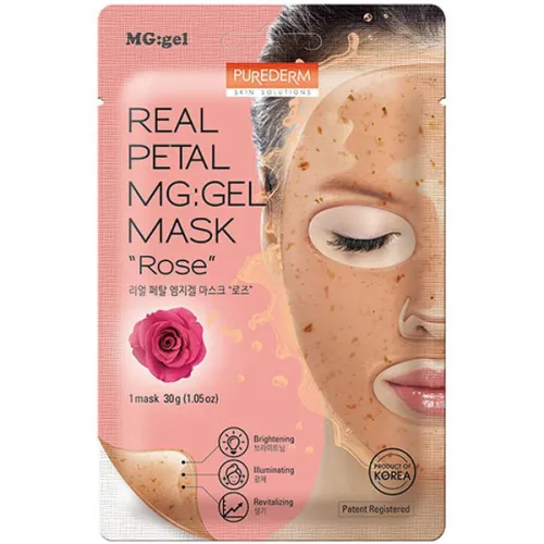 Гідрогелева маска для обличчя Purederm Real Petal MG:Gel Mask Rose з екстрактом троянди, 30 г.