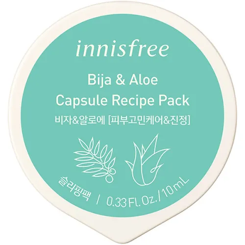 Маска для обличчя Innisfree Capsule Recipe Pack Bija & Aloe на основі екстракту алое та насіння торреї, 10 мл.
