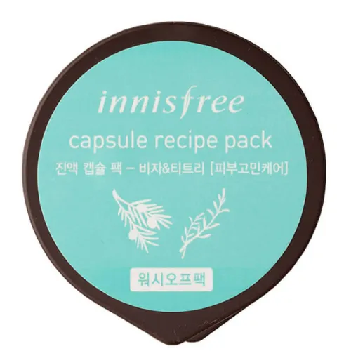 Маска для обличчя Innisfree Capsule Recipe Pack Bija & Tea Tree на основі насіння торреї та чайного дерева, 10 мл.