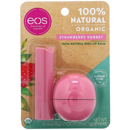 Набір бальзамів для губ «полуничний шербет» EOS Lasting Hydration Lip Care Strawberry Sorbet Lip Balm Sphere and Stick, 7 г.