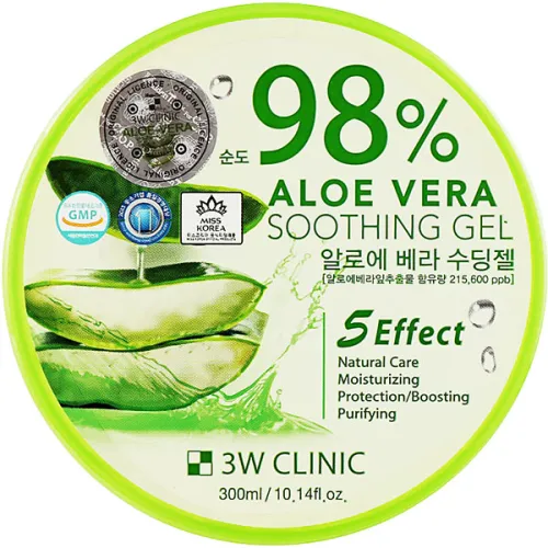 Универсальный гель 3W Clinic 98% Aloe Vera Soothing Gel с экстрактом алоэ вера, 300 мл.