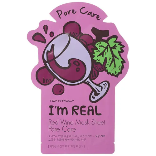 Тканинна маска для обличчя «червоне вино» Tony Moly I’m Real Red Wine Mask Sheet Pore Care, 21 мл.