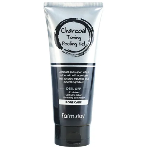 Відлущуючий пілінг-гель для обличчя FarmStay Charcoal Toning Peeling Gel з деревним вугіллям, 180 мл.
