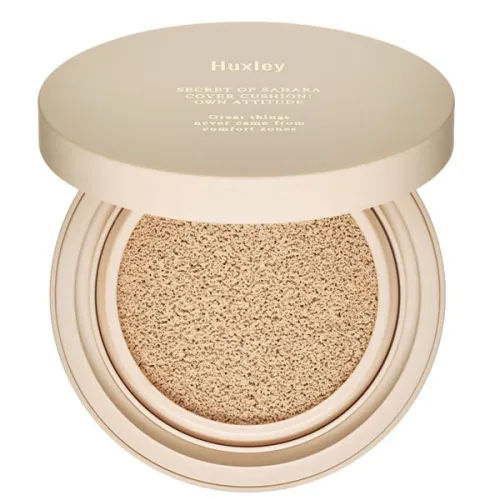 Легкий зволожувальний кушон Huxley Secret of Sahara Cover Cushion Own Attitude із високою перекриваючою здатністю і матовим