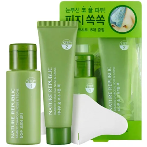 Набор для удаления черных точек Nature Republic Bamboo Charcoal Nose & T-Zone Pack, 33 мл. + 25 мл.