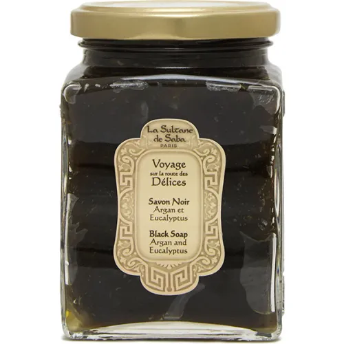 Чорне мило для обличчя та тіла La Sultane De Saba Black Soap With Argan Oil з аргановою олією та евкаліптом, 300 г.
