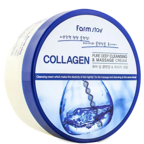 Очищуючий масажний крем для обличчя FarmStay Pure Deep Cleansing & Massage Cream Collagen з колагеном, 430 мл.