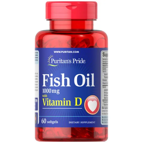 Рыбий жир Puritan’s Pride Fish Oil with Vitamin D с витамином D, 1000 мг. и 50 мг.
