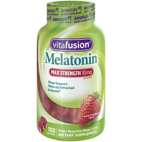 Жевательный мелатонин Vitafusion Max Strength Melatonin Gummies с клубничным вкусом, 10 мг.