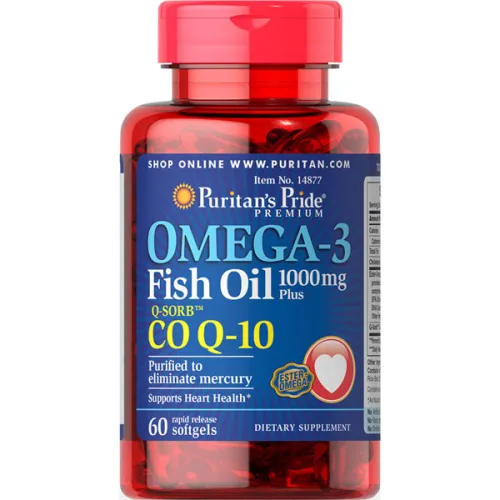 Рыбий жир Puritan’s Pride Omega 3 Fish Oil + CO Q-10 с коэнзим Q-10, 1000 мг. и 30 мг.