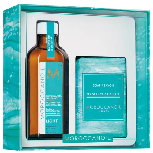 Набор для волос и тела Moroccanoil Kit Home & Away Treatment Light + Soap