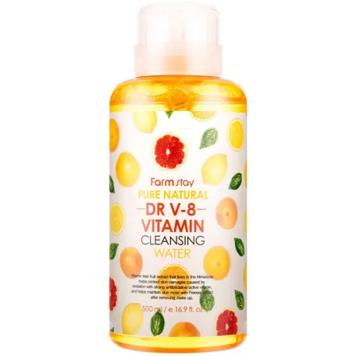 Очищаюча вода FarmStay Pure Natural DR V-8 Vitamin Cleansing Water з вітамінами, 500 мл.