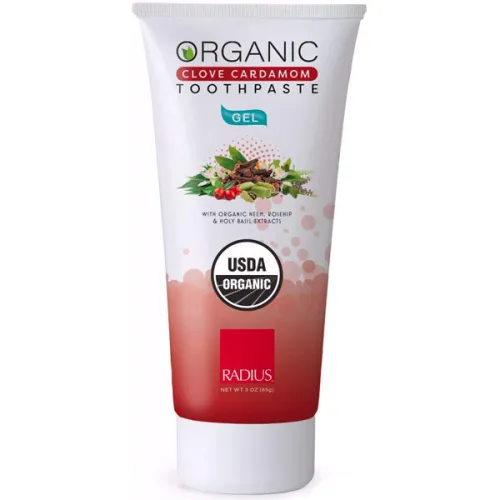Органическая гелевая зубная паста Radius USDA Organic Gel Toothpaste Glove Cardamom с ароматом кардамона с гвоздики, 85 г.
