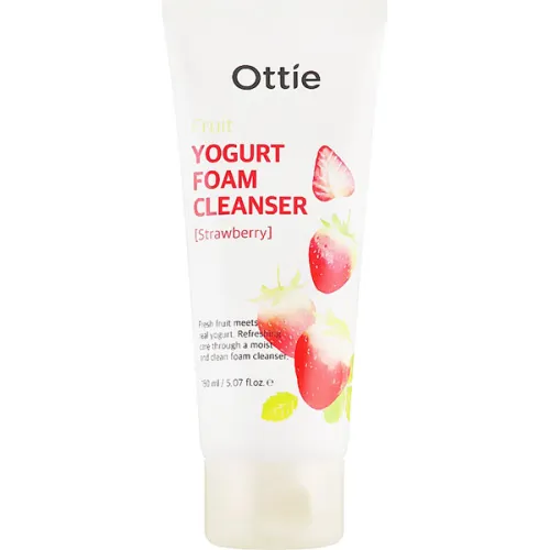 Очищающая пенка для умывания Ottie Fruits Yogurt Foam Cleanser Strawberry с клубничным йогуртом, 150 мл.