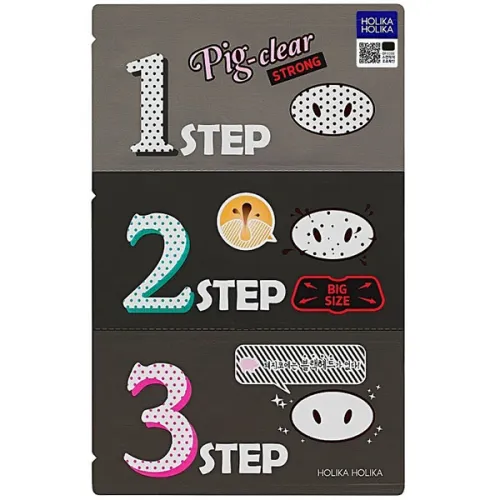 Очищувальна 3-крокова система Holika Holika Pig-Clear Strong Black Head Kit з деревним вугіллям, 15 г.