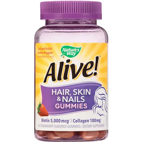 Мультивитаминный жевательный комплекс для волос, кожи и ногтей Nature’s Way Alive! Hair Skin & Nails Gummies Strawberry