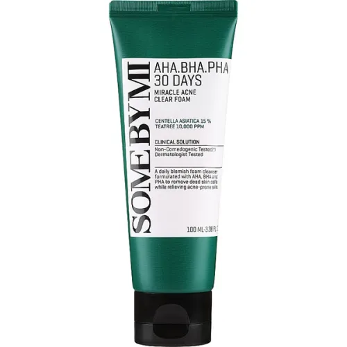 Кислотна очищаюча пінка для проблемної шкіри обличчя Some By Mi AHA/BHA/PHA 30 Days Miracle Acne Clear Foam з трьома видами