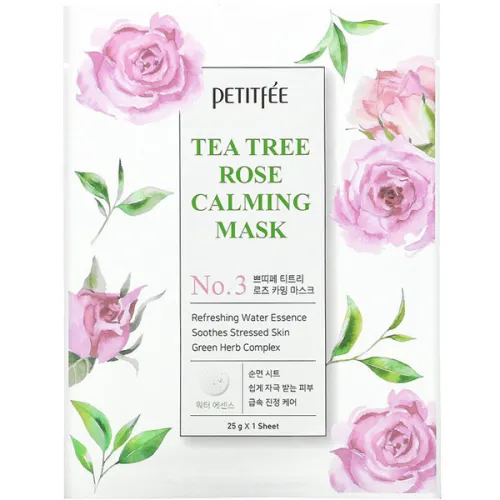 Заспокійлива маска для обличчя Petitfee Tea Tree Rose Calming Mask з екстрактом чайного дерева та троянди, 25 г.