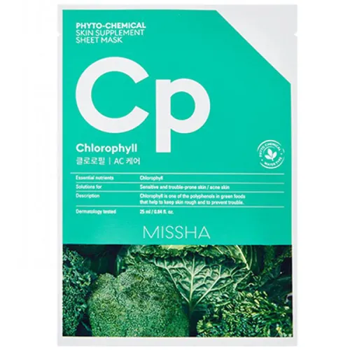 Тканинна маска для обличчя Missha Phytochemical Skin Supplement Sheet Mask Chlorophyll/AC Care з екстрактом броколі, 25 мл.