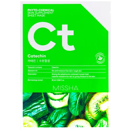 Тканинна маска для вікової сухої шкіри обличчя Missha Phytochemical Skin Supplement Sheet Mask Catechin/Hydrating, 25 мл.