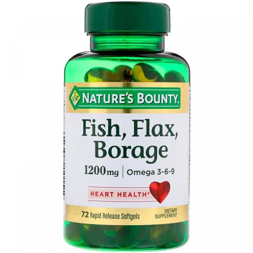 Рыба, лен, бурачник Nature’s Bounty Fish, Flax, Borage + Omega 1200 mg, 1200 мг.