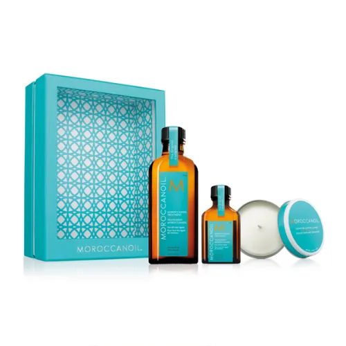 Набор для волос «восстанавливающее масло + свеча» Moroccanoil Treatment for All Hair Home and Away Set with Candle