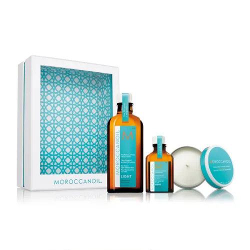 Набор для волос «восстанавливающее масло + свеча» Moroccanoil Treatment Light Home and Away Set with Candle