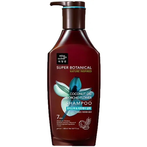 Відновлюючий та зволожуючий шампунь для сухого волосся Mise en Scene Super Botanical Coconut Oil & Orchid Flower Shampoo з