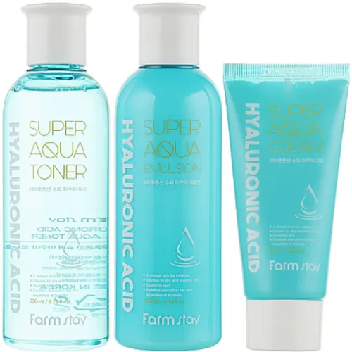 Набір для догляду за шкірою обличчя FarmStay Hyaluronic Acid Super Aqua Skin Care 3 Set з гіалуроновою кислотою