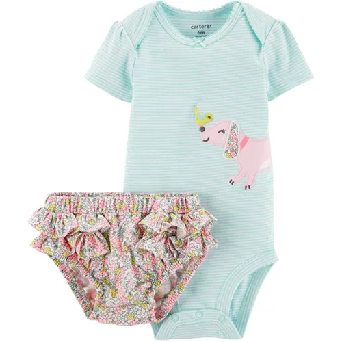 Бодик Carter’s Dog Bodysuit & Diaper Cover Set с принтом собачки и трусики с цветочным принтом
