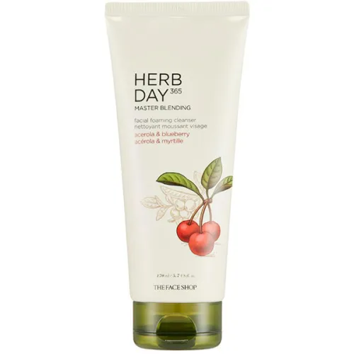 Пенка для умывания The Face Shop Herb Day 365 Foaming Cleanser Acerola & Blueberry с экстрактом ацеролы и черники, 170 мл.