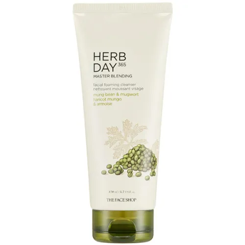 Пенка для умывания The Face Shop Herb Day 365 Foaming Cleanser Mung Bean & Mugwort с экстрактом бобов мунг и полыни, 170 мл.