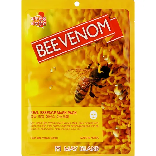 Тканинна маска для обличчя May Island Real Essence Bee Venom Mask Pack з екстрактом бджолиної отрути, 25 мл.