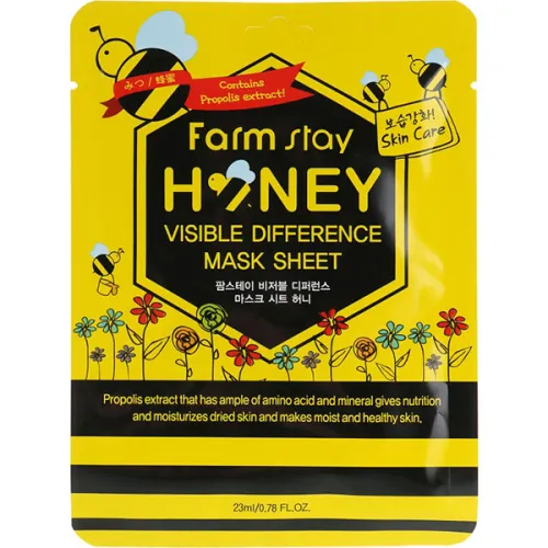 Живильна тканинна маска для обличчя FarmStay Visible Difference Mask Sheet Honey з екстрактом меду і прополісу, 23 мл.