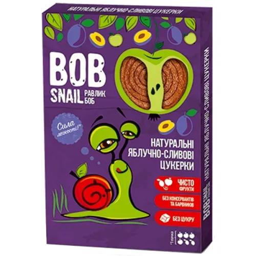 Натуральні цукерки «яблуко та слива» Bob Snail Apple & Plum, 30 г.