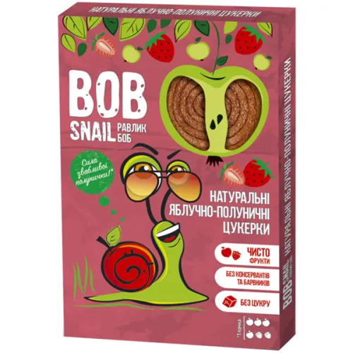 Натуральні цукерки «яблуко та полуниця» Bob Snail Apple & Strawberry, 30 г.