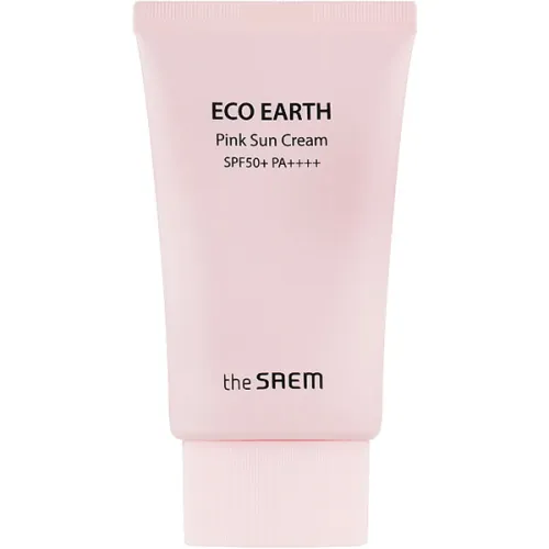 Сенцезахисний крем для обличчя The Saem Eco Earth Power Pink Sun Cream SPF50+ PA++++ з каламіном, 50 мл.