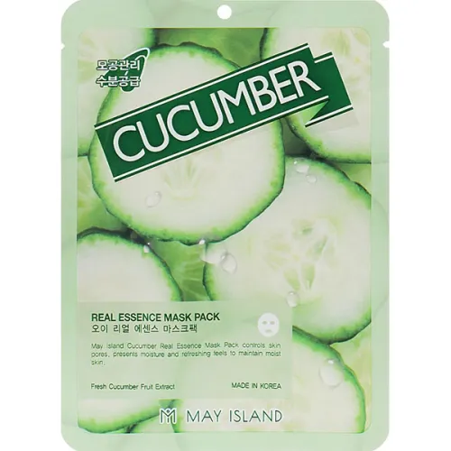 Тканинна маска для обличчя May Island Real Essence Cucumber Mask Pack з екстрактом огірка, 25 г.