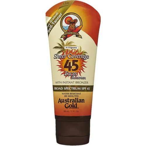 Сонцезахисний крем для обличчя Australian Gold Premium Sheer Faces With Bronzer SPF45 з ефектом бронзування, 88 мл.