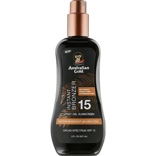 Сонцезахисний спрей-гель для засмаги Australian Gold Spray Gel Sunscreen with Instant Bronzer SPF15 з бронзатором, 237 мл.