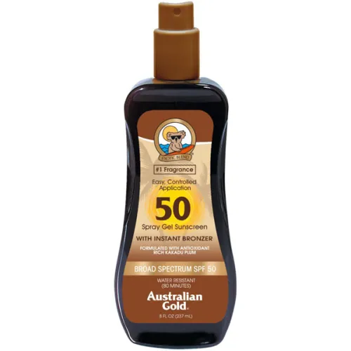 Сонцезахисний спрей-гель для засмаги Australian Gold Spray Gel Sunscreen with Instant Bronzer SPF50 з бронзатором, 237 мл.