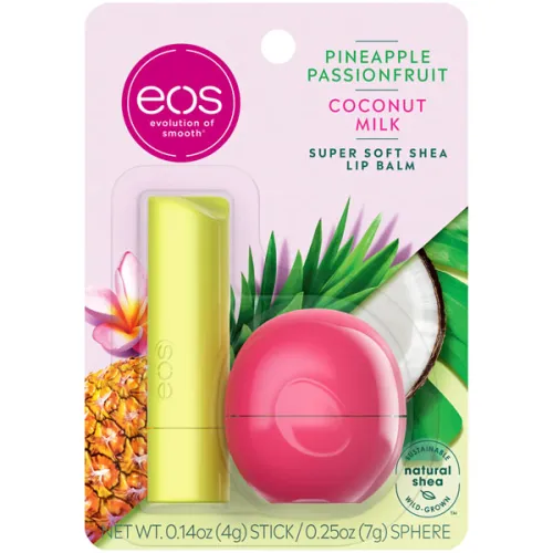 Набір бальзамів для губ «ананас EOS Flavorlab Pineapple Passionfruit and Coconut Milk Stick and Sphere Lip Balm з маракуєю