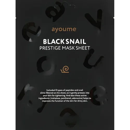 Тканинна маска для обличчя Ayoume Black Snail Prestige Mask Sheet з 8 пептидами та муцином чорного равлика, 20 мл.