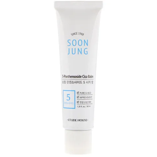 Загоюючий бальзам для обличчя Etude House Soon Jung 5-Panthensoside Cica Balm з пантенолом та мадекасосидом, 40 мл.