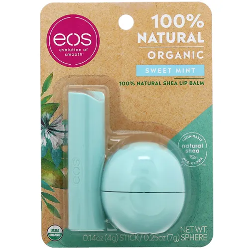 Набір бальзамів для губ «солодка м’ята» EOS 100% Natural Organic Sweet Mint Shea Lip Balm, 7 г. + 4 г.